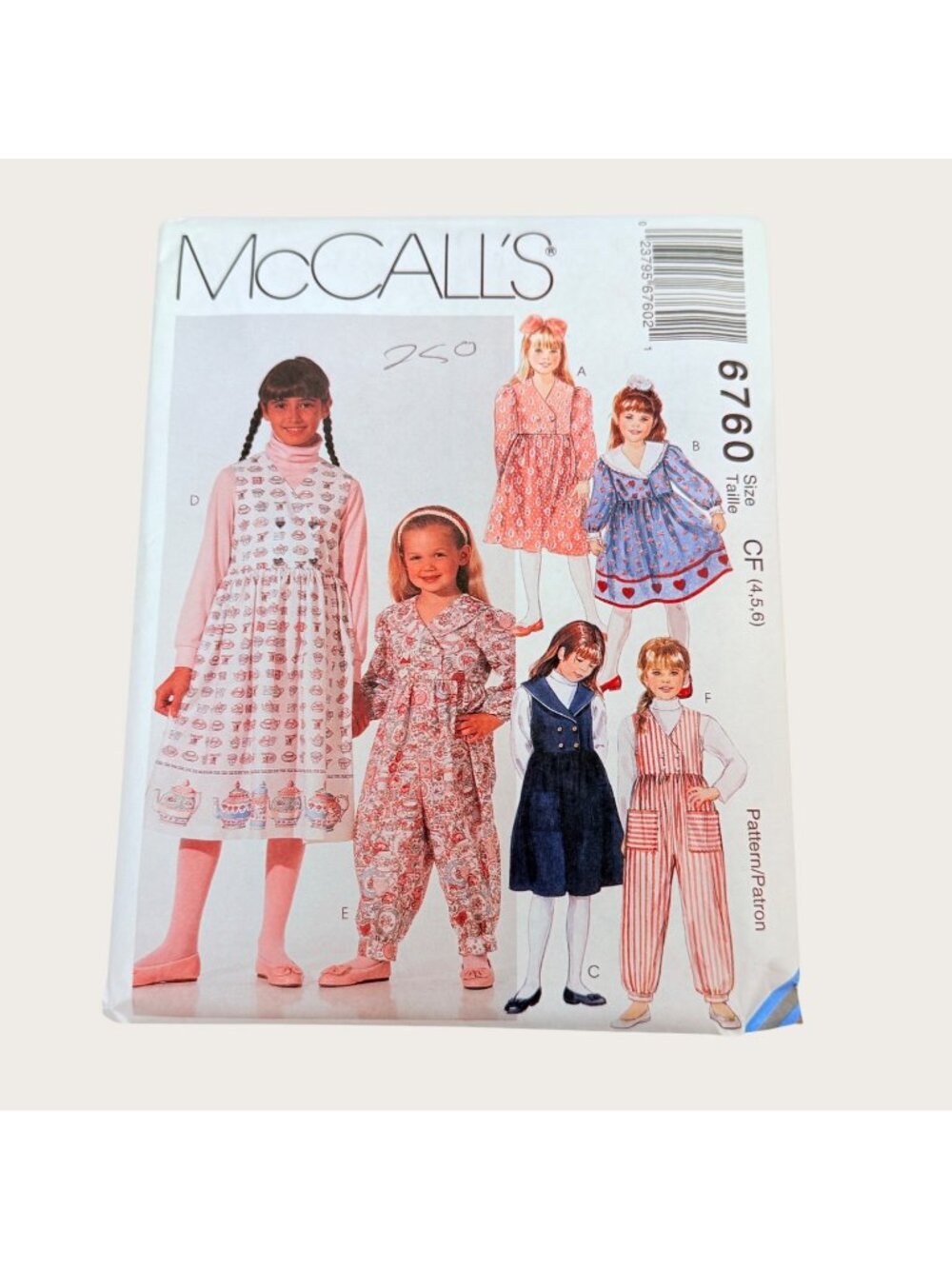 Vintage 1990s McCalls Sewing Pattern 6760 Girls Dress Jumper Jumpsuit Size 4-6